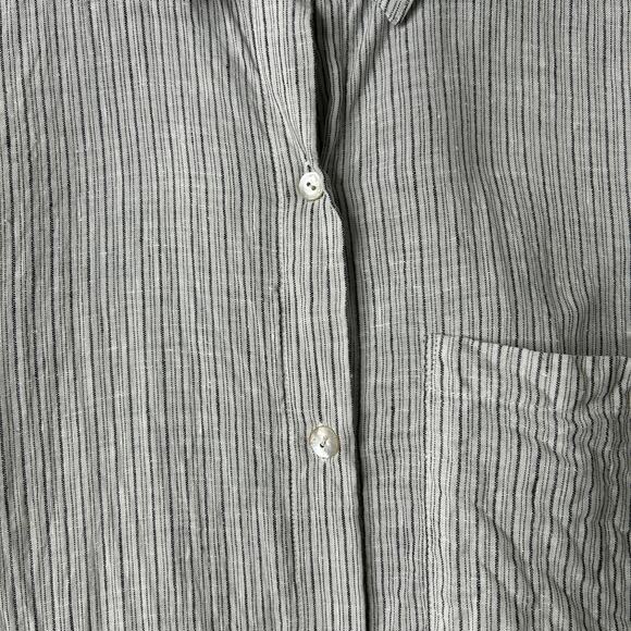 Eileen Fisher Striped Linen Crinkle Shirt Pearl Medium Classic Collar - Picture 6 of 9